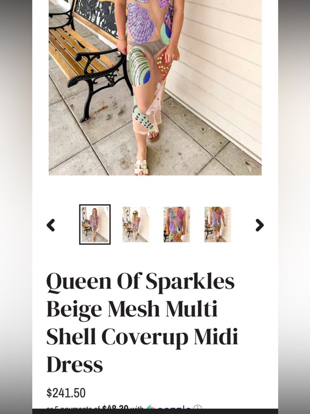 QUEEN OF SPARKLES Beige Sheer Coverup with Pastel Shell Details